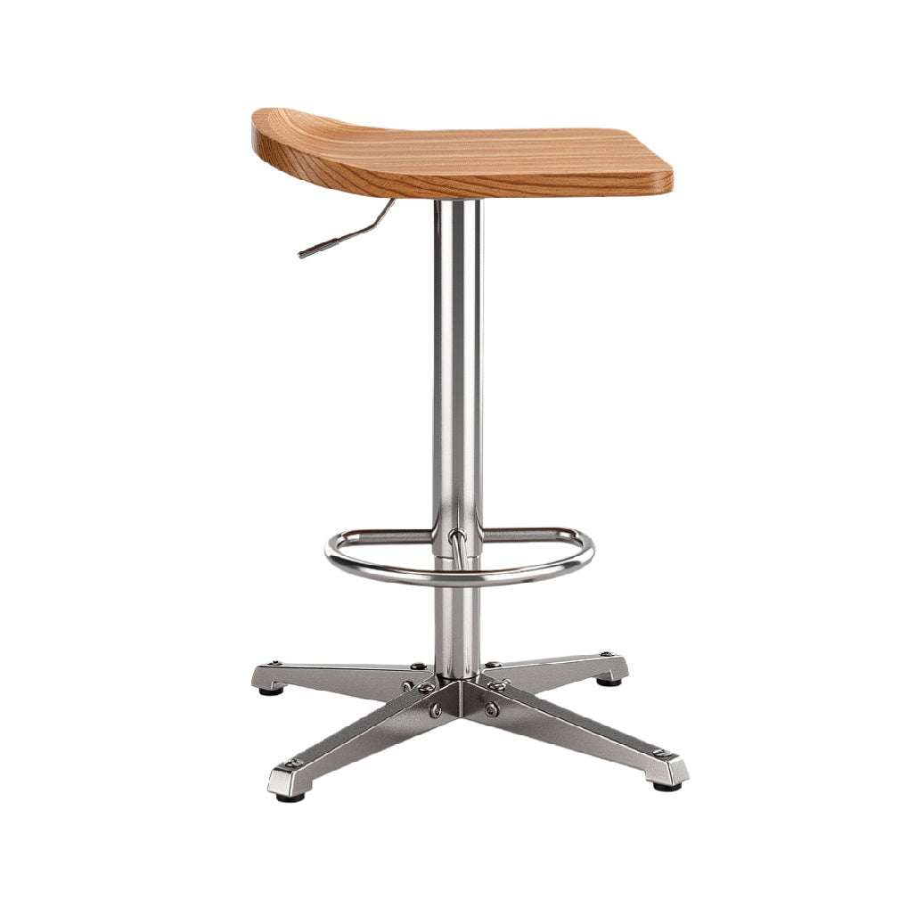 Adjustable Modern Bar Stool with Wooden Seat and Chrome Base