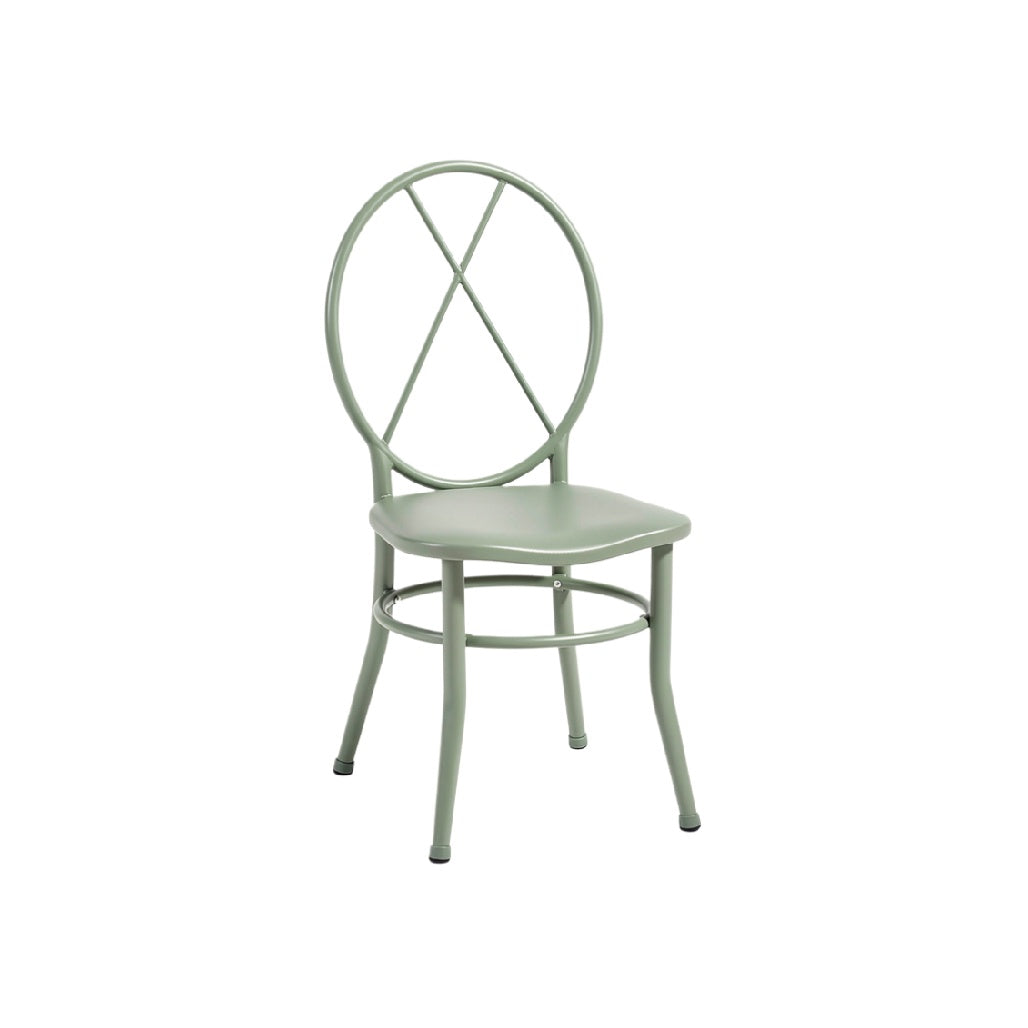 Mid-Century Modern Metal Chair with Circular Back and Crossed Design