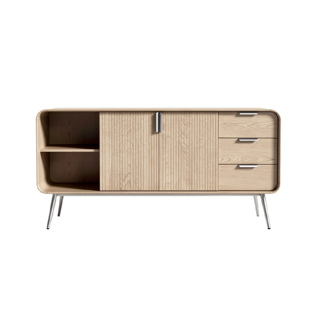 Mid-Century Modern Wooden Sideboard with Storage Drawers and Open Shelving